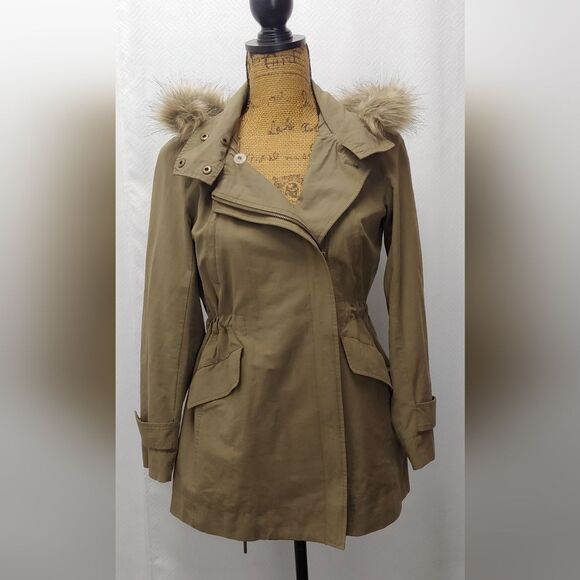 Loft Fur Hood Zip-up Parka Anorak Jacket Sz XSP 19" Pit to Pit - Picture 2 of 13